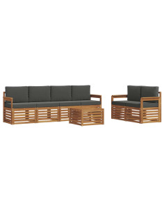 Set di divani da esterno con cuscino 7 pcs Naturale e Antracite 2