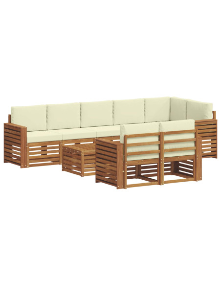 Set divani 9 pcs Naturale e Crema Legno di Acacia Massello