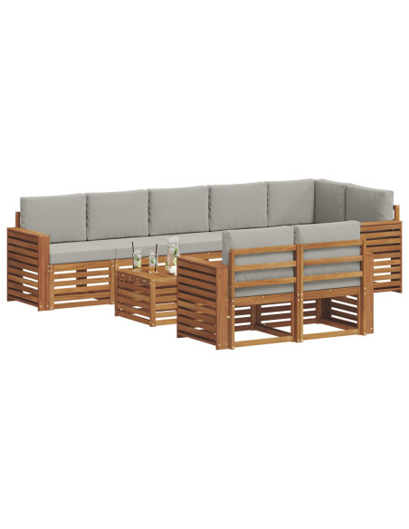 Set divani con cuscino 9 pcs Grigio Naturale e Chiaro