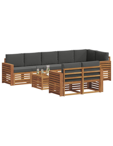 Set divani 9 pcs Naturale e Antracite Legno di Acacia Massello