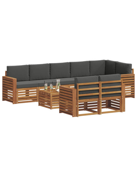 Set divani 9 pcs Naturale e Antracite Legno di Acacia Massello