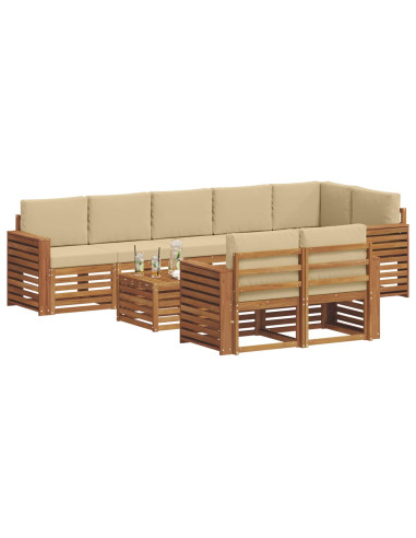 Set divani 9 pcs Naturale e Beige Legno di Acacia Massello