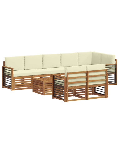Set divani 9 pcs Naturale e Crema Legno di Acacia Massello