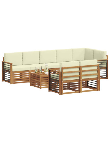 Set divani 9 pcs Naturale e Crema Legno di Acacia Massello