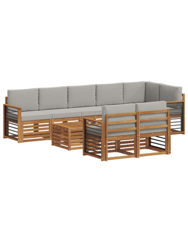 Set divani con cuscino 9 pcs Grigio Naturale e Chiaro