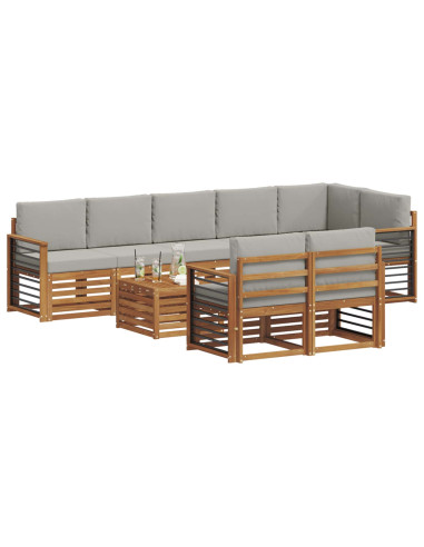 Set divani con cuscino 9 pcs Grigio Naturale e Chiaro