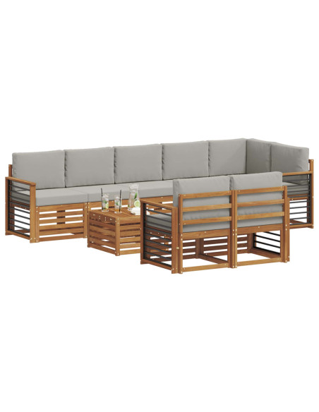 Set divani con cuscino 9 pcs Grigio Naturale e Chiaro