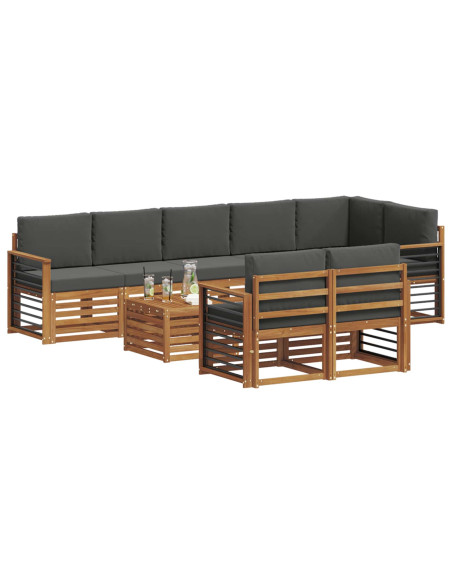 Set divani 9 pcs Naturale e Antracite Legno di Acacia Massello