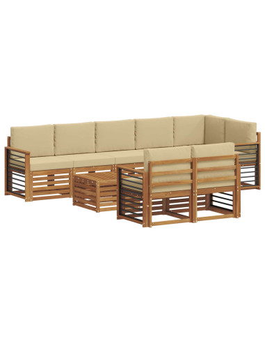 Set divani 9 pcs Naturale e Beige Legno di Acacia Massello