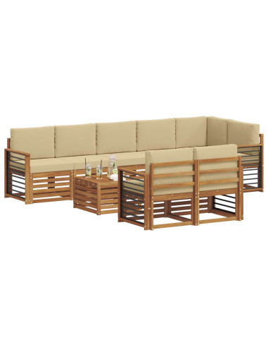 Set divani 9 pcs Naturale e Beige Legno di Acacia Massello