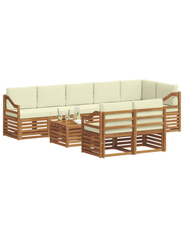 Set divani 9 pcs Naturale e Crema Legno di Acacia Massello