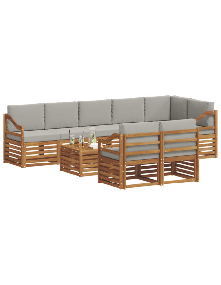 Set divani con cuscino 9 pcs Grigio Naturale e Chiaro