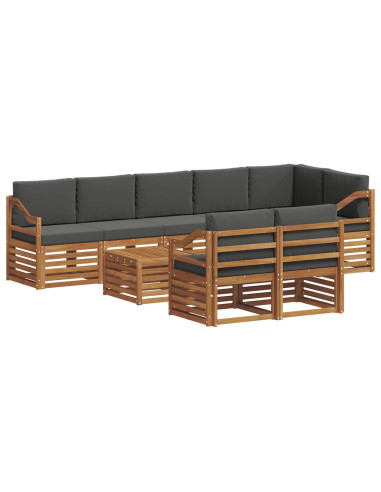 Set divani 9 pcs Naturale e Antracite Legno di Acacia Massello