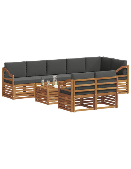 Set divani 9 pcs Naturale e Antracite Legno di Acacia Massello