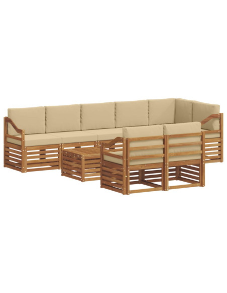 Set divani 9 pcs Naturale e Beige Legno di Acacia Massello