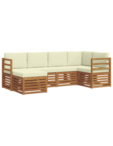 Set divani 6 pcs Naturale e Crema Legno di Acacia Massello
