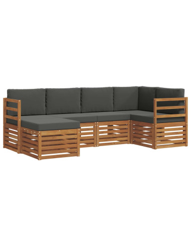 Set divani 6 pcs Naturale e Antracite Legno di Acacia Massello