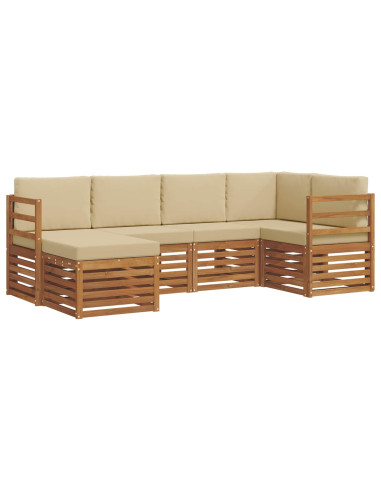 Set divani 6 pcs Naturale e Beige Legno di Acacia Massello