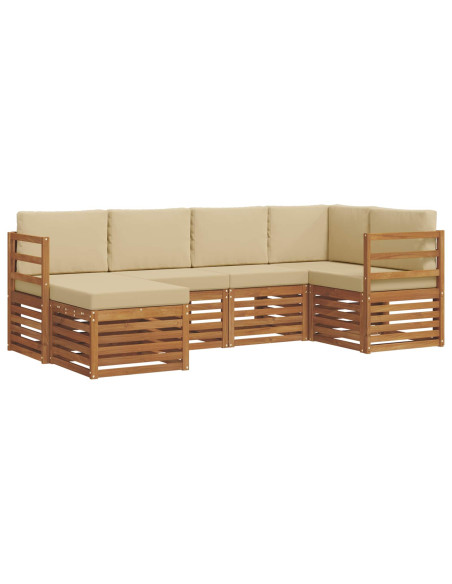 Set divani 6 pcs Naturale e Beige Legno di Acacia Massello