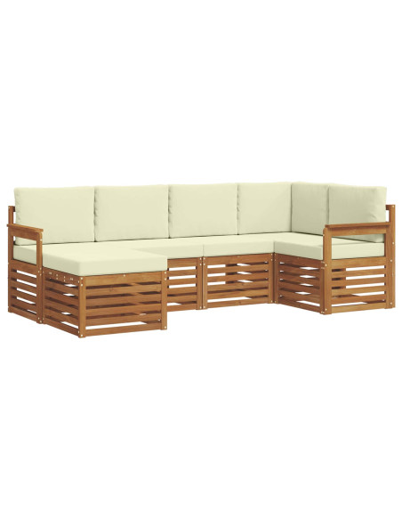 Set divani 6 pcs Naturale e Crema Legno di Acacia Massello