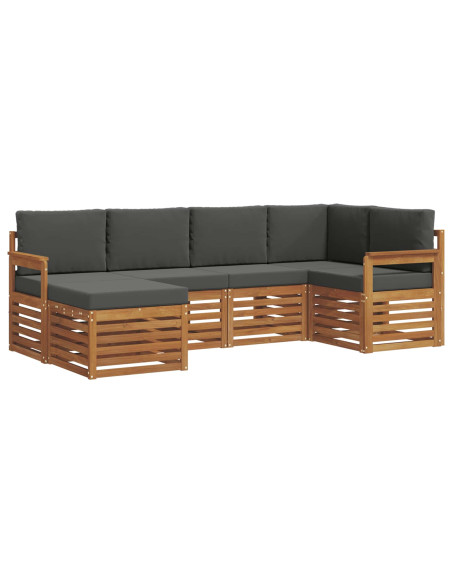 Set divani 6 pcs Naturale e Antracite Legno di Acacia Massello