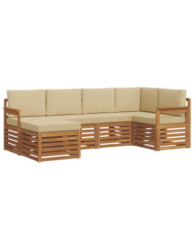 Set divani 6 pcs Naturale e Beige Legno di Acacia Massello