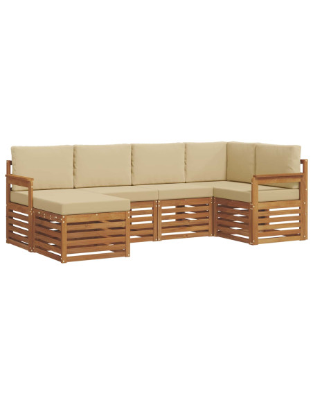 Set divani 6 pcs Naturale e Beige Legno di Acacia Massello