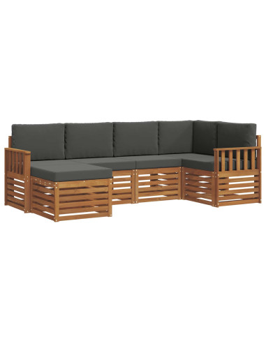 Set divani 6 pcs Naturale e Antracite Legno di Acacia Massello