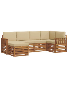 Set divani 6 pcs Naturale e Beige Legno di Acacia Massello 2
