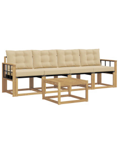 Set di divani da esterno con cuscino 5 pcs Bianco e Beige 2