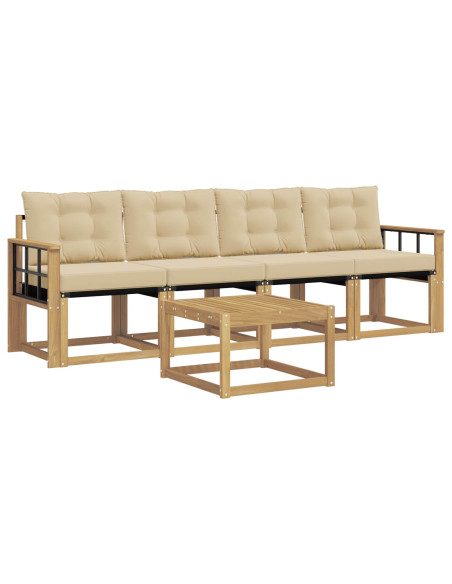 Set di divani da esterno con cuscino 5 pcs Bianco e Beige