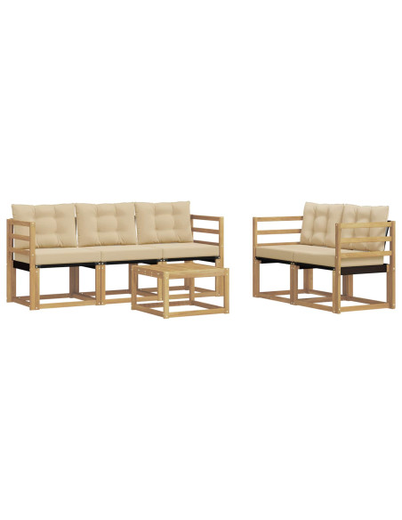 Set di divani da esterno con cuscino 6 pcs Bianco e Beige
