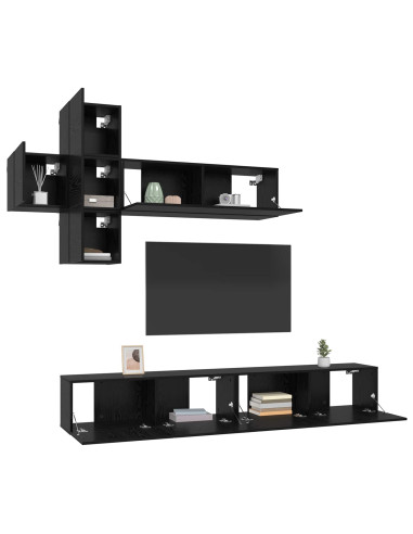 Set mobile TV 7 pcs Rovere Nero Legno ingegnerizzato