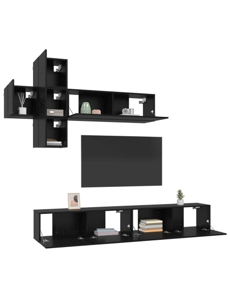 Set mobile TV 7 pcs Rovere Nero Legno ingegnerizzato