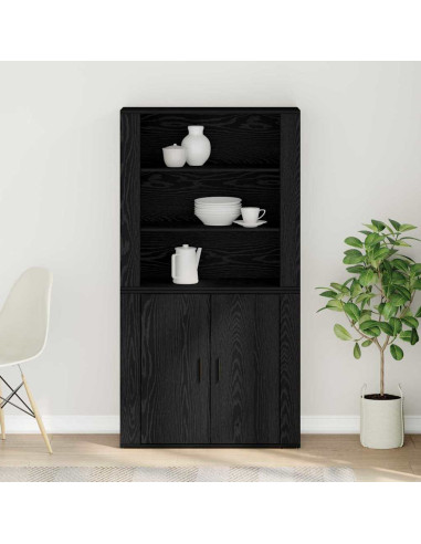 Credenza Rovere Nero 80 x 33 x 150 cm Legno multistrato