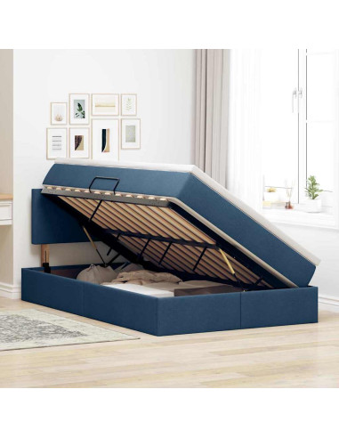 Letto con contenitore e materasso con testiera Blu 120 x 190 cm