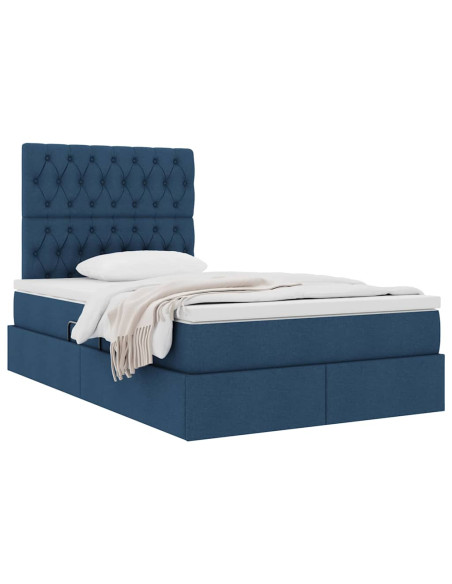 Letto con contenitore e materasso Blu 120 x 190 cm Tessuto