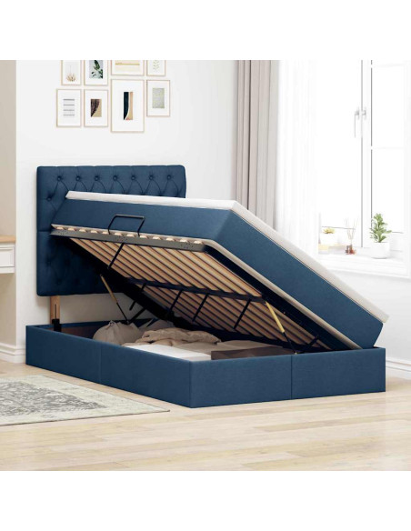 Letto con contenitore e materasso Blu 120 x 190 cm Tessuto