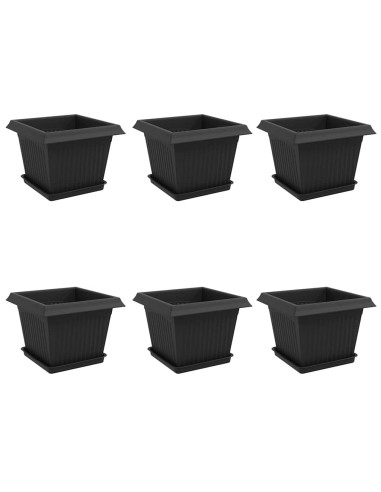 Vasi per Piante 6 pcs Nero 23 x 23 x 17,5 cm Plastica