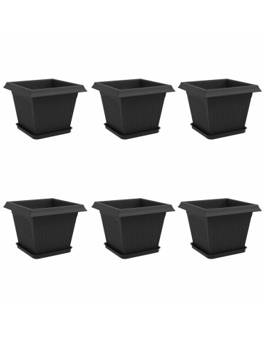 Vasi per Piante 6 pcs Nero 28,5 x 28,5 x 22 cm Plastica