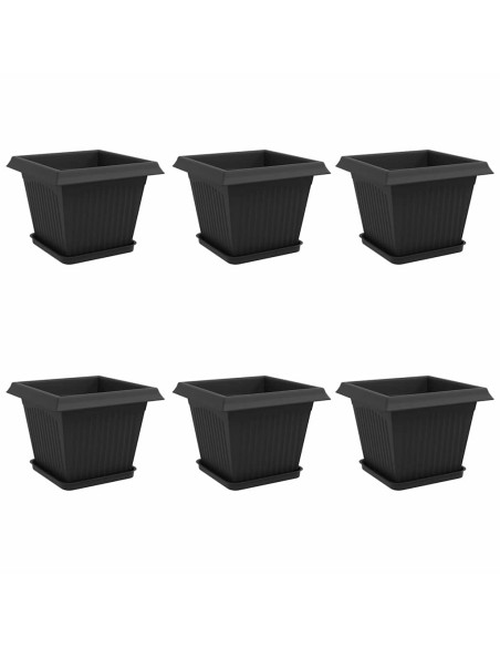 Vasi per Piante 6 pcs Nero 28,5 x 28,5 x 22 cm Plastica