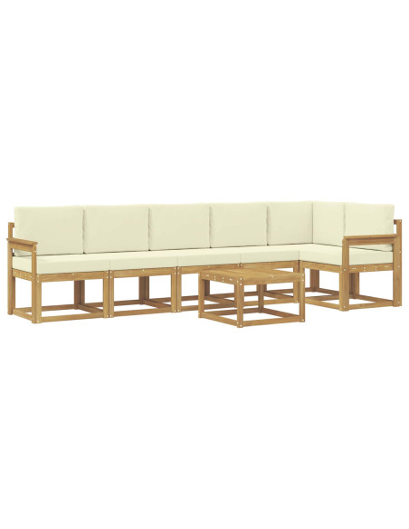 Set di divani da esterno 7 pcs Bianco e Crema Poliestere