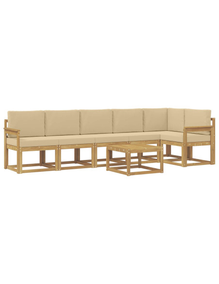 Set di divani da esterno 7 pcs Bianco e Beige Poliestere