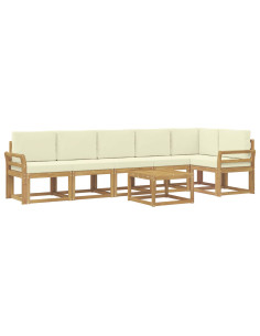 Set di divani da esterno 7 pcs Bianco e Crema Poliestere 2