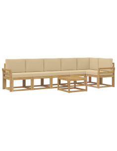 Set di divani da esterno 7 pcs Bianco e Beige Poliestere 2