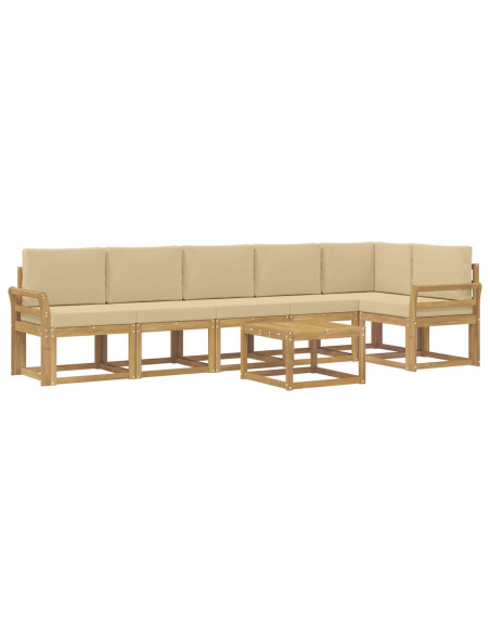 Set di divani da esterno 7 pcs Bianco e Beige Poliestere