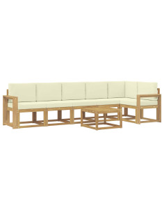 Set di divani da esterno 7 pcs Bianco e Crema Poliestere 2