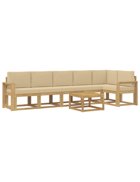 Set di divani da esterno 7 pcs Bianco e Beige Poliestere