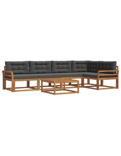 Set di divani da esterno con cuscino 6 pcs Naturale e Antracite 2