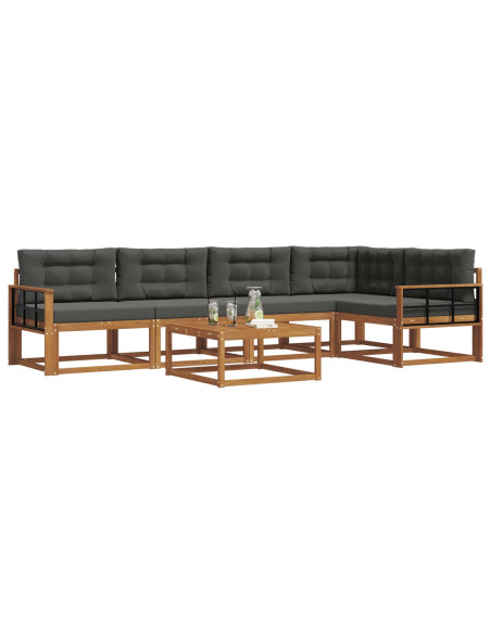 Set di divani da esterno con cuscino 6 pcs Naturale e Antracite